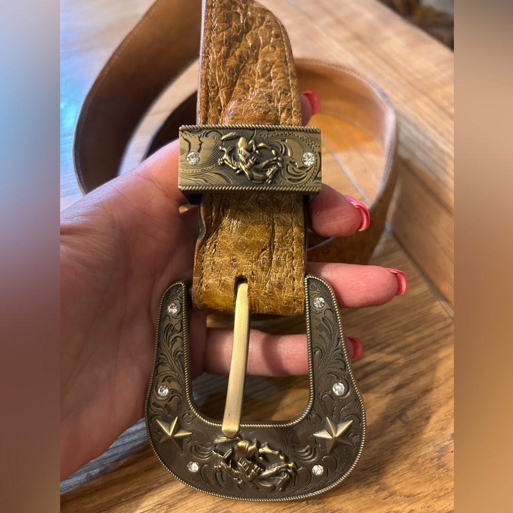 Vintage genuine ostrich Western belt with buckle unisex